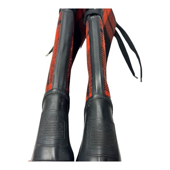 Coach Tristee Rain Boots Red/Black Buffalo Plaid Women’s Winter 7 B Fleece-Lined - Picture 3 of 7